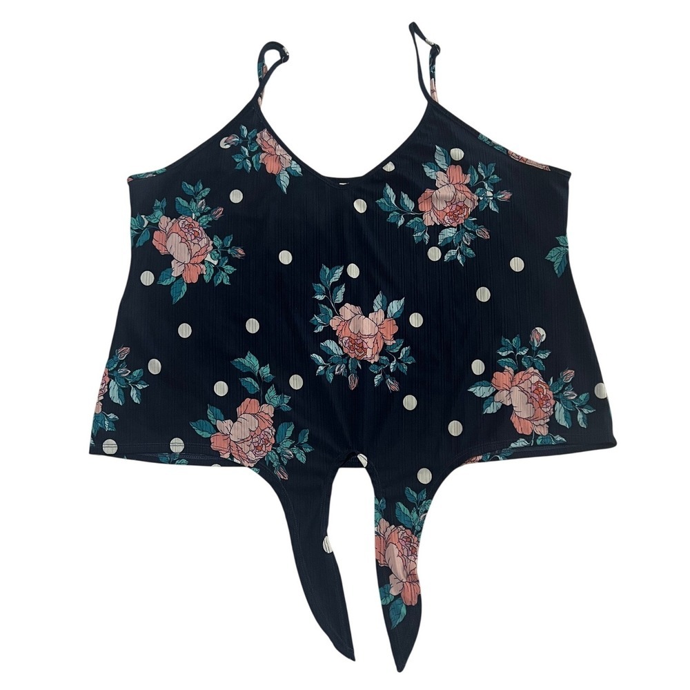Secret Treasures Floral Polka Dot Tie Front Cami Top Navy Pink XL 16-18 (1029)